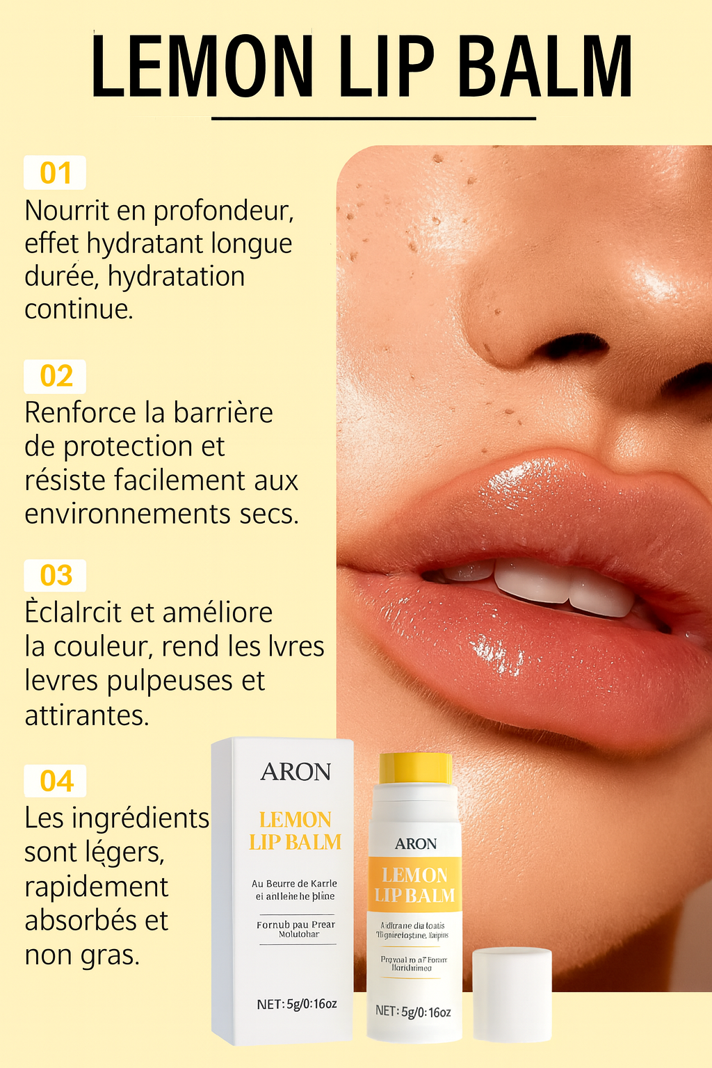 ARON – Baume à Lèvres Citron, Gingembre & Curcuma